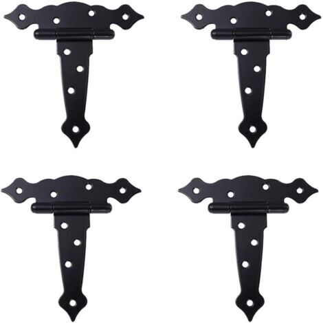Lot de 4 Charnières en T Noires 5 Pouces pour Porte en Bois Charnières à Sangle en Fer Lisse Pièces de Porte de Maison pour Hangars Portails et Volets Accessoire de Robuste