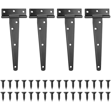 Lot de 4 Charnières en T-Noires Charnière Porte de Grange-Charnières de Portes-Charniere Plate Inox pour Portails-Abris de Jardin-LIAIKI