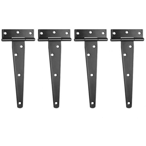 Lot de 4 Charnières en T, Noires Charnière Porte de Grange, Charnières de Portes, Charniere Plate Inox pour Portails, Abris de Jardin, Placard - 8 Pouces
