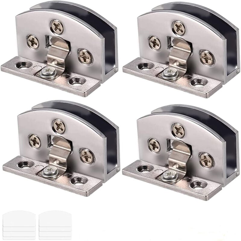 Sunxury - Lot de 4 charnières en verre réglables pour porte en verre de 5 à 6 mm d'épaisseur, avec vis, film transparent, tournevis (argent)