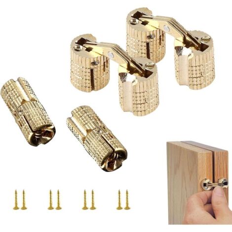 Lot de 4 Charnières Invisibles 8mm en Cuivre – Charnière Cachée à Barillet 180° Pour Boîte à Bijoux/Meuble – Haute Résistance 10kg Antirouille