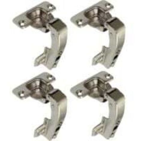 lot de 4 charnières Invisibles 90° clipsable - pour porte de meuble d'angle à une seule porte - avec amortisseur et clip - ouverture de montage 35mm