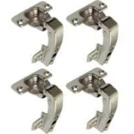 lot de 4 charnières Invisibles 90° clipsable - pour porte de meuble d'angle à une seule porte - avec amortisseur et clip - ouverture de montage 35mm