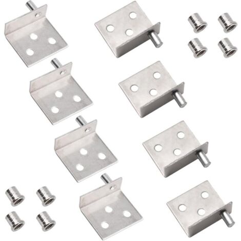 Lot de 4 charnières pivotantes à arbre dissimulé pour porte d'armoire en bois avec goupille pour porte d'armoire en bois à pivot libre (argent)