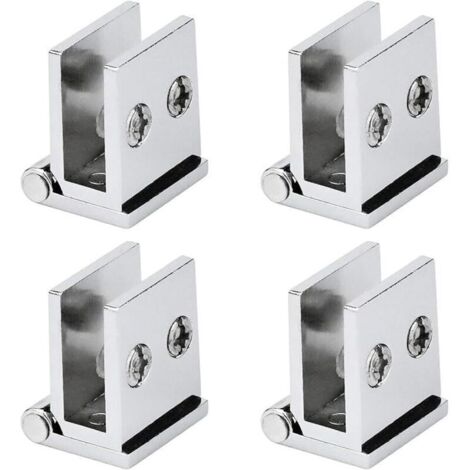 Lot de 4 Charnières pour Portes en Verre, Angle d'Ouverture 0° Charnières de Serrage pour Meubles de Cuisine, Vitrine, Douche, pour Épaisseur de Verre 5 mm à 8 mm (Argent)