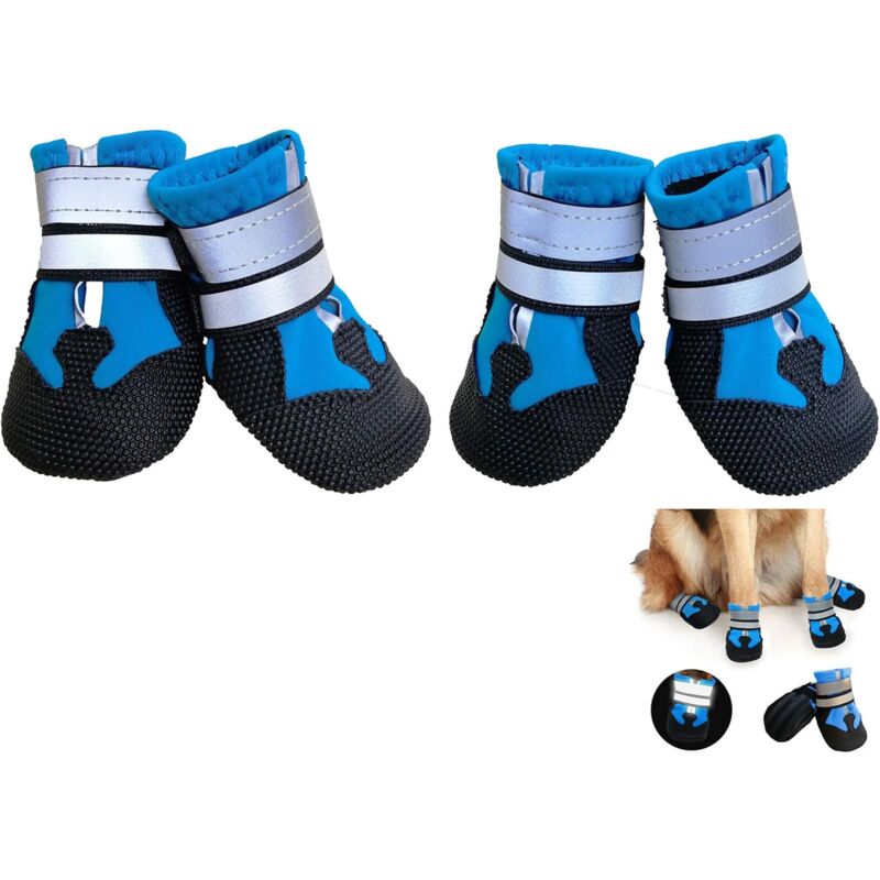 Lot de 4 chaussures imperméables pour chien avec bande réfléchissante de sécurité