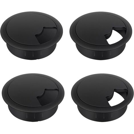 Lot de 4 chemins de câbles en plastique noir avec passe-câbles de 60 mm de diamètre