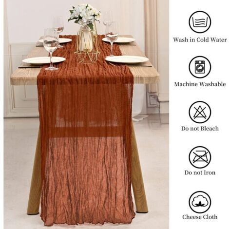 Lot de 4 chemins de Table en étamine Terre Cuite, Nappe en Gaze Semi-Transparente décorations rustiques pour Fournitures de fête de Mariage de Cuisine (300cm)