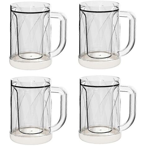 Lot de 4 chopes à bière glacées pour congélateur, à double paroi et effet givré