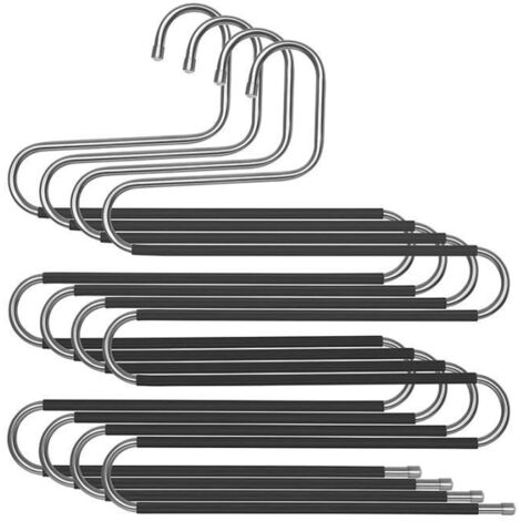 Lot de 4 Cintres en INOX à 5 Niveaux, Organisateur, Rangement, Cintre Multiples pour Pantalons, Serviettes, Cravates Anti-dérapant