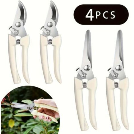 Lot de 4 cisailles de jardin en acier inoxydable – Sécateurs droits et courbés avec verrou de sécurité, poignées antidérapantes