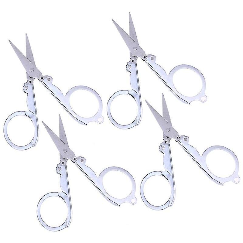 Fei Yu - Lot de 4 ciseaux pliants en acier inoxydable argenté