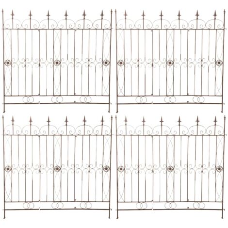 Lot de 4 clôtures de jardin en fer forgé marron vieilli 124 cm – barrière décorative métal pour extérieur 100008001