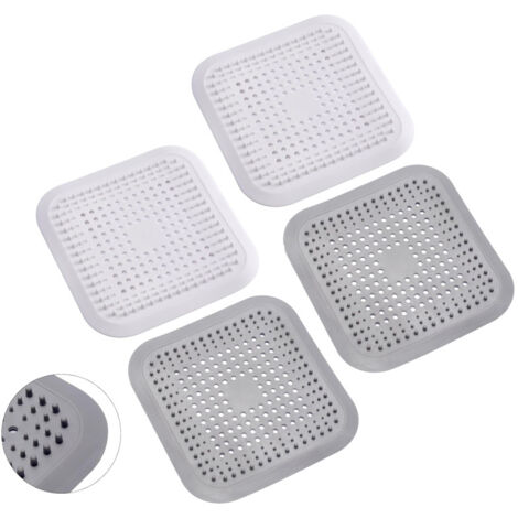 Lot de 4 collecteurs de cheveux en silicone avec ventouse, filtre universel pour salle de bain, baignoire et cuisine (blanc et gris)