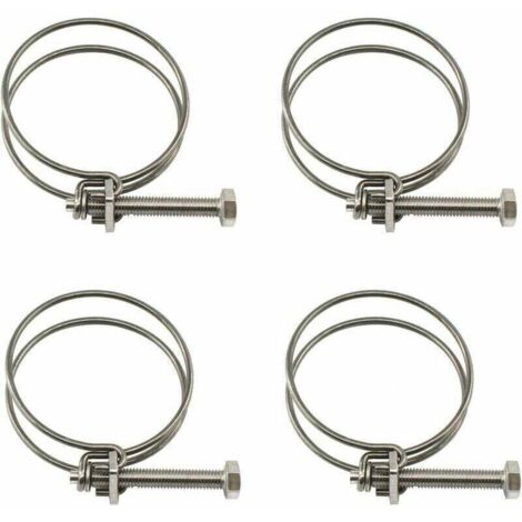 Lot de 4 colliers de serrage à double fil en acier inoxydable de 65 à 70 mm