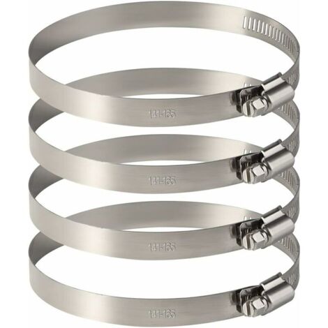 Lot de 4 colliers de serrage en acier inoxydable – Ajustables 141mm à 165mm – Fixation étanche pour tuyaux et câbles souples