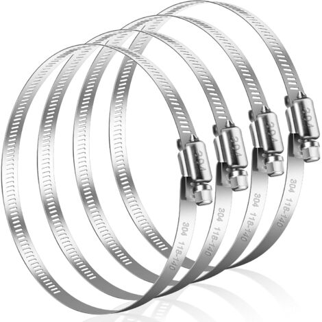 Lot de 4 colliers de serrage pour tuyau 118-140 mm, colliers de serrage en acier inoxydable 304 réglables, assortiment de colliers de serrage pour tuyau de piscine, tuyau d‘aération, tuyau d