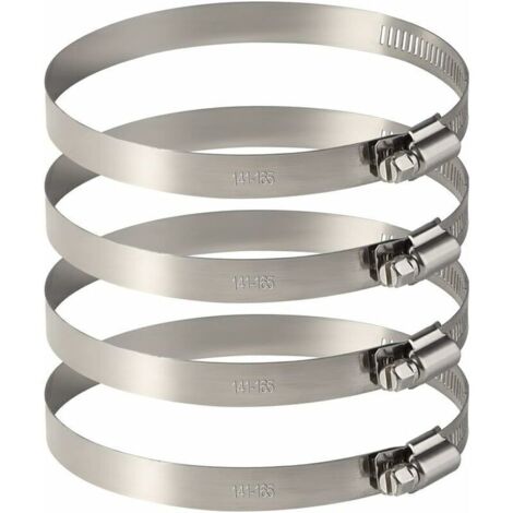 Lot de 4 Colliers de Serrage Tuyau en Acier Inoxydable - Ajustables pour la Fixation de Durites Souples (141mm-165mm)