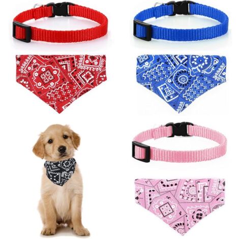 Lot de 4 Colliers pour Chat avec nœud Papillon Amovible Bohême Bandana Colliers pour Animaux (Rouge, Bleu, Noir, Rose)