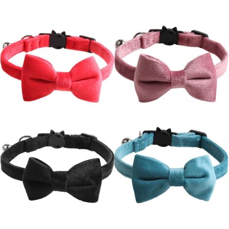 Lot de 4 Colliers pour Chatons en Velours Doux avec Nœud Clochette Intégrée