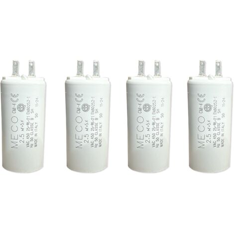 Lot de 4 – Condensateurs 2,5 µF V2 – Pour moteur de volet roulant ou store – Compatible SOMFY, SIMU, NICE – 2 fils avec connecteur – Fond plat – 450V – Usage intensif