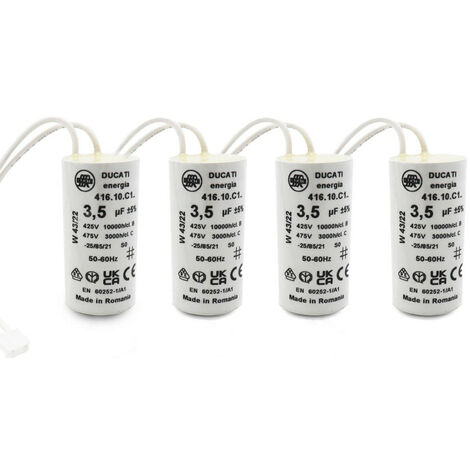 Condensateur 3,5 µF pour moteur de volet roulant Bubendorff – Tension 425V-475V – Longueur 50mm – Fixation par connecteurs – Ducati