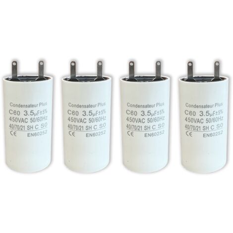 Lot de 4 – Condensateurs 3,5 µF – Gamme C+ Professionnelle – À cosses Faston 2,8 mm – Pour moteurs monophasés SOMFY, SIMU, NICE – 450V – Usage intensif