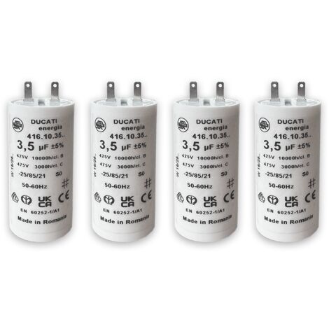 Lot de 4 – Condensateurs 3,5 µF pour moteur de volet roulant ou store – Compatible SOMFY, SIMU, NICE – Cylindrique – 2 cosses Faston 2,8 mm – 450V – Remplacement haute qualité