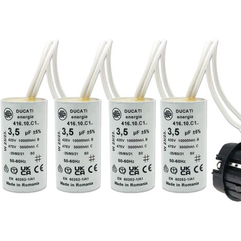 Lot de 4 – Condensateurs 3.5 µF spécial volet roulant BUBENDORFF – 2 fils avec connecteur – Fond plat – 450V
