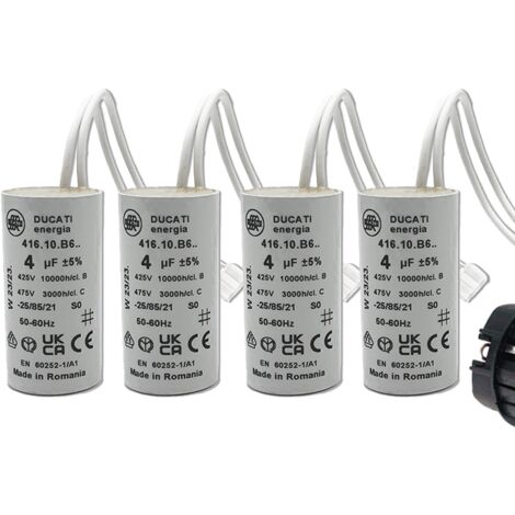 Lot de 4 – Condensateurs 4 µF spécial volet roulant BUBENDORFF – 2 fils avec connecteur – Fond plat – 450V