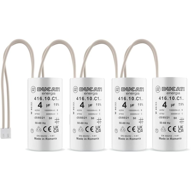 Lot de 4 Condensateurs 4 uF pour Moteur de Volet Roulant Bubendorff Durée de Vie 10 000 Heures Condensateur Cylindrique Ducati