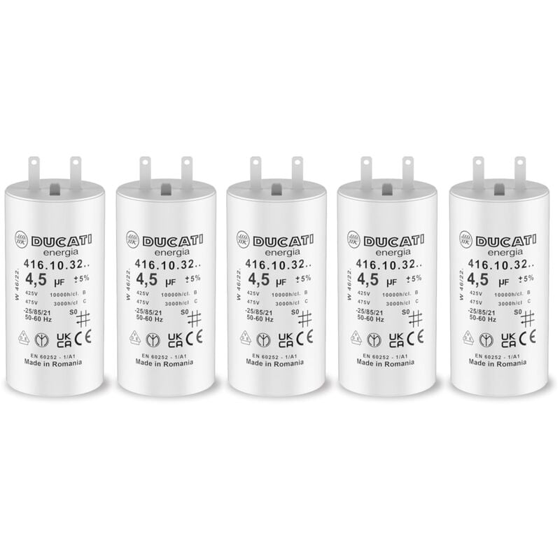 Ducati Energia - Lot de 4 Condensateurs 4,5 uF pour Moteur de Volet Roulant Somfy Durée de Vie 10 000 Heures Condensateur Cylindrique Ducati