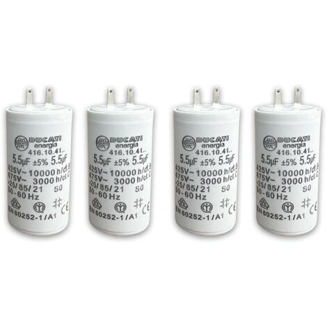 Lot de 4 – Condensateurs 5,5 µF pour moteur de volet roulant ou store – Compatible SOMFY, SIMU, NICE – Cylindrique – 2 cosses Faston 2,8 mm – 450V – Performance durable