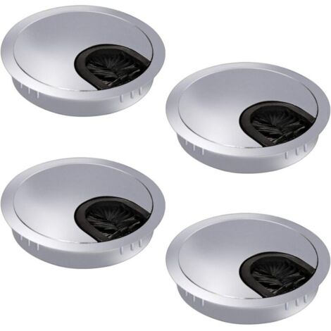 Lot de 4 conduits de câbles 60 mm, sortie de câbles pour bureau, gestion des câbles avec joint à brosse pour bureaux et plans de travail, métal