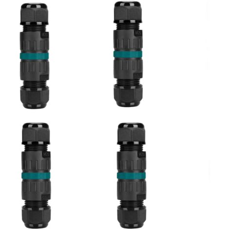 Lot de 4 Connecteur électrique etanche IP68 - Connecteur à 3 broches pour cable de 9-12 mm de diamètre, Bote dérivation extérieur pour jardin et souterrain