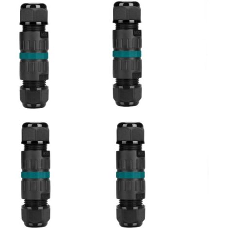 Lot de 4 Connecteur électrique etanche IP68 - Connecteur à 3 broches pour cable de 9-12 mm de diamètre, Bote dérivation extérieur pour jardin et souterrain