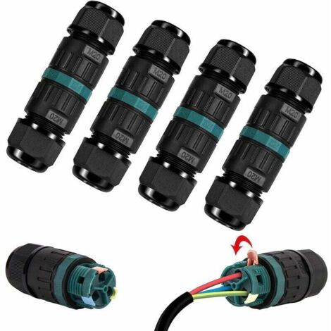 Lot de 4 Connecteur électrique etanche IP68 - Connecteur étanche à 3 broches pour câble de Ø5-12 mm de diamètre, Boîte dérivation étanche extérieur pour jardin et câble souterrain