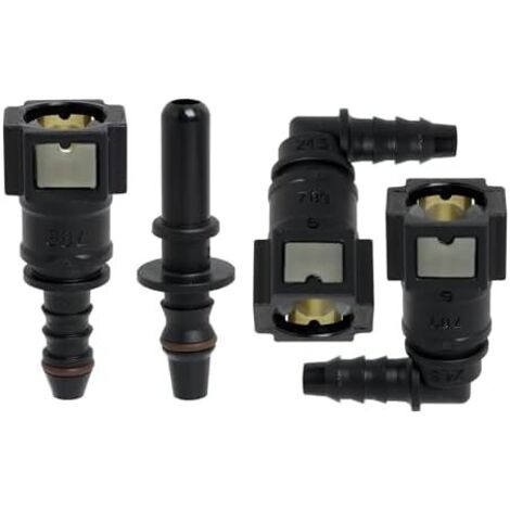 Lot de 4 connecteurs conduite carburant, 2 rapides à 90 ° et 1 jeu raccords droits pour tuyau carburant voiture fermeture rapide, connecteur en plastique 7,89 mm -