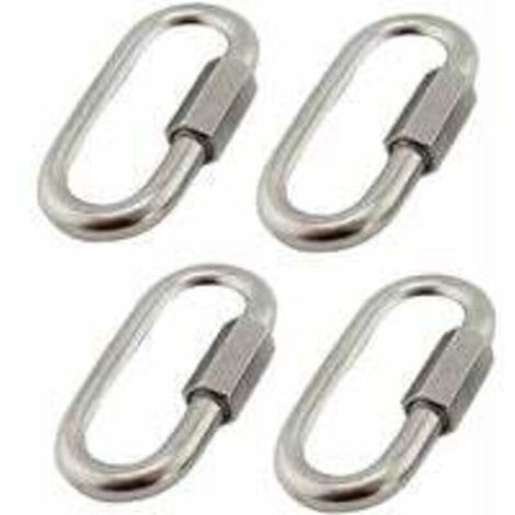 Lot de 4 connecteurs rapides M6/0,24 en acier inoxydable 304, mousquetons en acier inoxydable avec vis ovales en forme de D, très résistants pour l'extérieur/l'intérieur, le camping et la randonnée.
