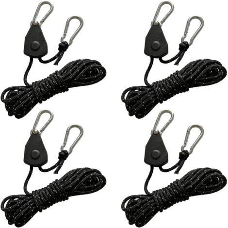 Lot de 4 cordes de tension réfléchissantes de 4 m avec tendeur de corde, corde réglable à cliquet avec crochet, corde de paracorde, corde de tente, tendeur de tente, tendeur de tente, bâche de camping