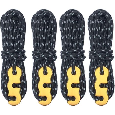 Lot de 4 cordes de tente réfléchissantes en nylon de 4 m avec tendeurs pour le camping, les bâches, la randonnée et les auvents