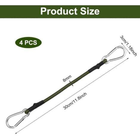 Lot de 4 cordes élastiques avec mousquetons, corde élastique de 30 cm avec mousquetons, corde élastique pour bagages, bande élastique robuste avec crochets, convient pour le camping, les bâches, les t