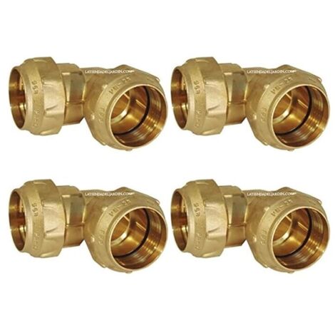 Lot de 4 Coude compression égal laiton 40 mm pour tuyau polyéthylène, plomberie et l'irrigation