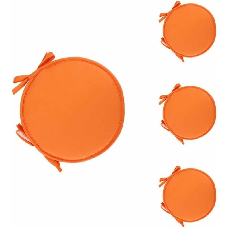 Lot de 4 Coussin Rond Galette de Chaise Ronde pour Table et Chaise de Salle à Manger avec Cordon de Serrage 38cm orange