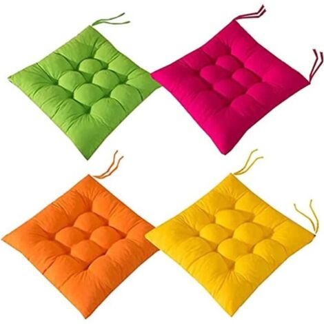 Lot de 4 coussins de chaise, 40 x 40 cm, couleur unie, pour salle à manger, jardin, intérieur, rose, vert, jaune, orange, polyester.