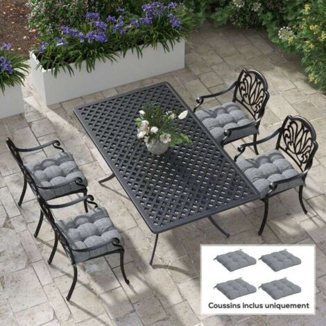 Lot de 4 coussins de chaise de jardin, Coussins extérieur capitonné, dim. 48L x 48l cm Gris