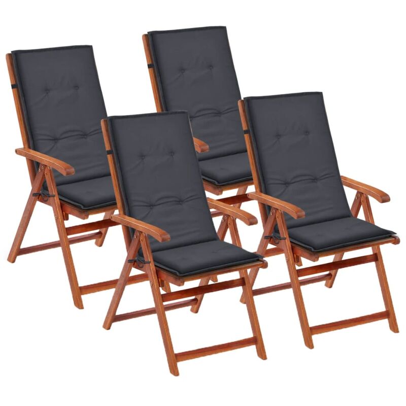 lot de 4 coussins de chaise de jardin en tissu anthracite 120x50x3 cm
