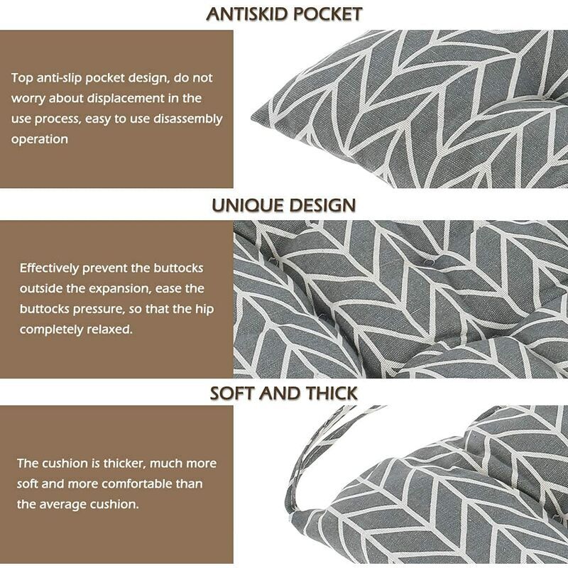 Lot de 4 coussins de chaise de salle à manger, coussins de chaise avec attaches Coussin de siège carré confortable Coussin de siège intérieur