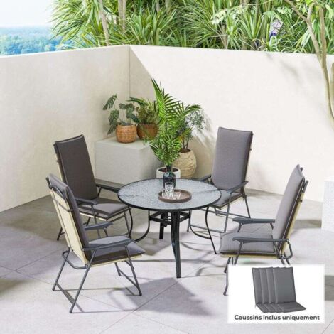 Lot de 4 coussins de chaise extérieur avec attaches et bande réglable, anti-décoloration UPF50+, 124x50x5cm, gris