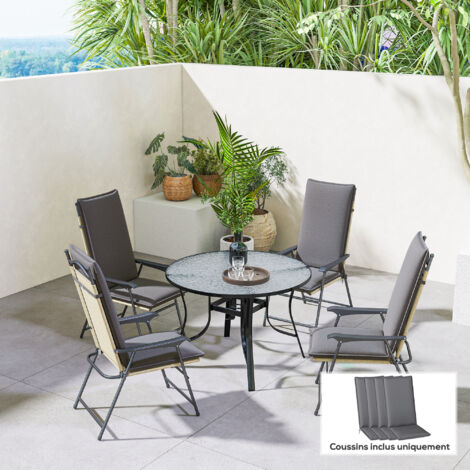 Lot de 4 coussins de chaise extérieur avec attaches et bande réglable. anti-décoloration UPF50+. 124x50x5cm. gris